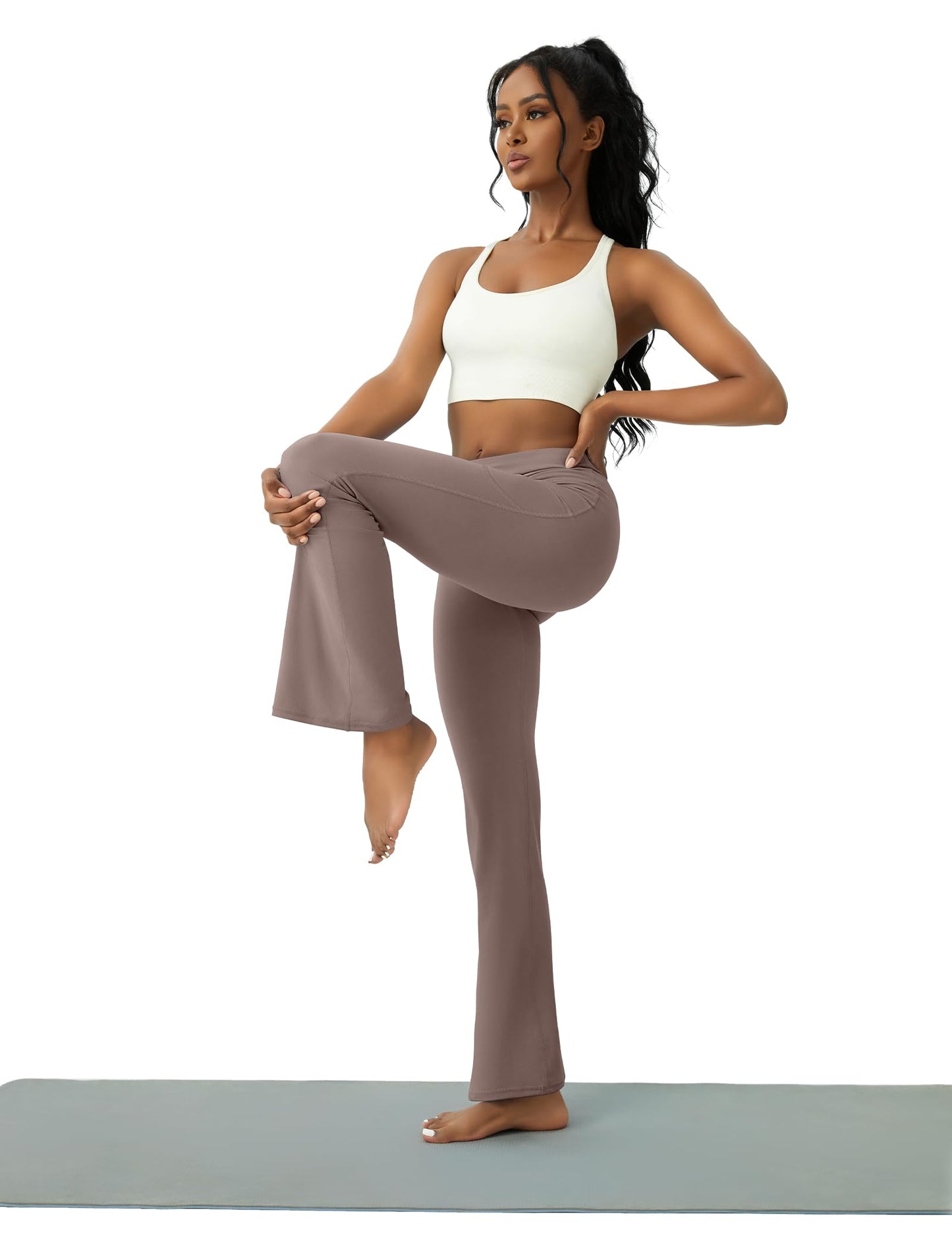 Womens Yoga Pants with Pockets High Waisted Flare Leggings Bell Bottom Yoga Dress Pants Seamless Bootcut Pants