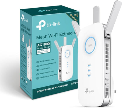 TP-Link RE550 AC1900 Gigabit Mesh WiFi Range Extender-Wi-Fi Booster-WiFi Repeater, 3 External Antennas, Intelligent Signal Light,WiFi Extender Booster, Power Schedule,LED Control,Easy Setup, UK Plug