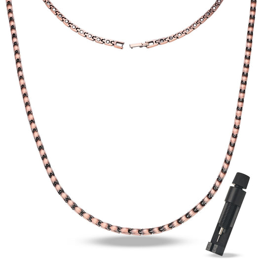 MagEnergy Copper Necklace for Men Women, Magnetic Necklace with 3500 Gauss Ultra Strength Neodymium Magnets, Adjustable Magnetic Jewelry with Sizing Tool (Copper-Plain)