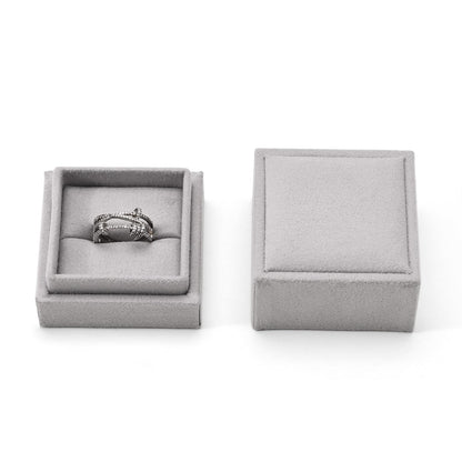 Papten Velvet Ring Gift Box with Outer Packaging Box, Included Blank Greeting Card, Perfect for Wedding Proposal Engagement (Grey)