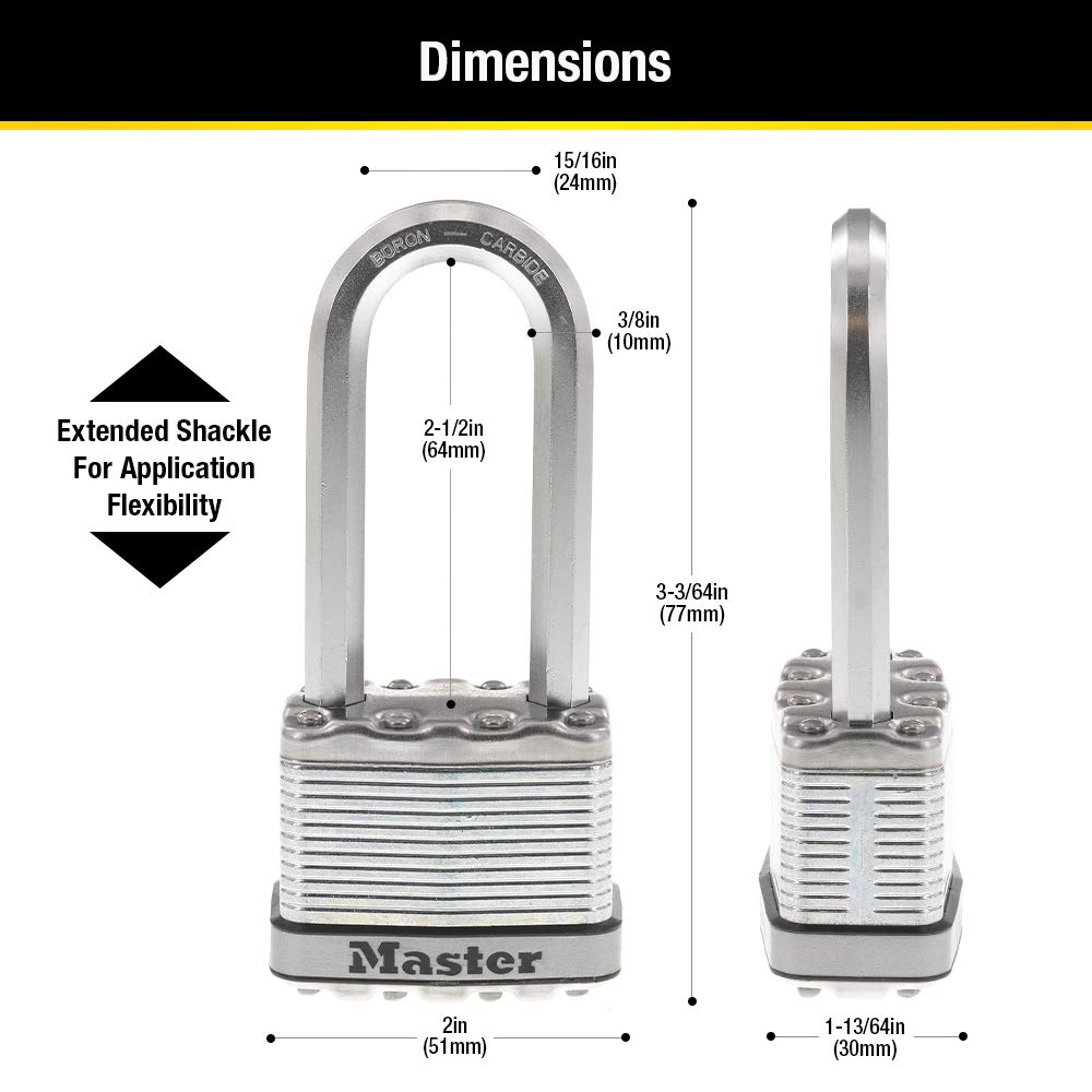 Master Lock M5XTLJ Magnum Heavy Duty Outdoor Padlock with Key, 2 Pack Keyed-Alike
