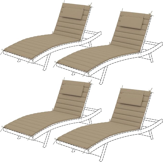Sundale Outdoor Olefin Quilted Lounge Cushion Set of 4, Patio Foldable Chaise