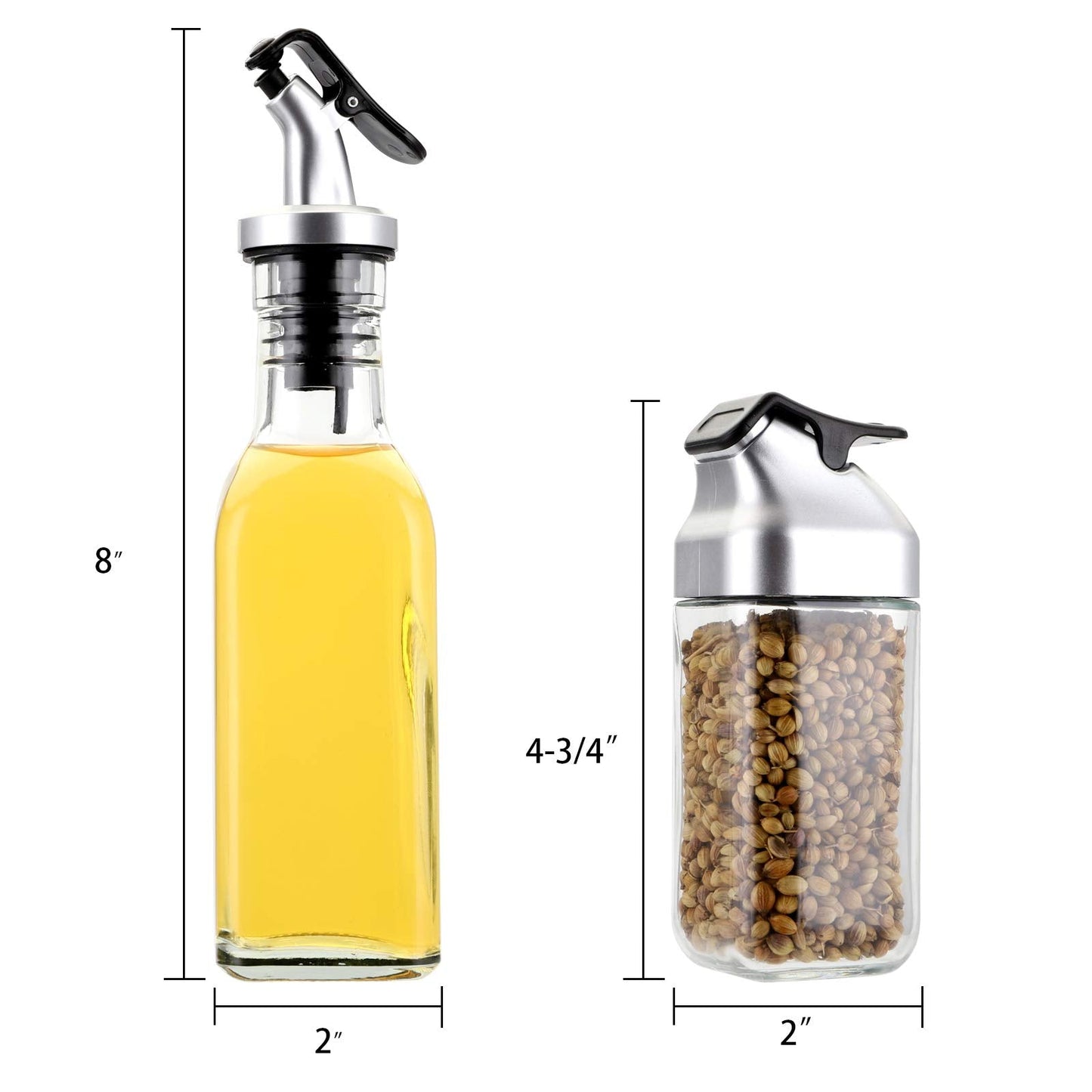 Jucoan 5 PCS Oil Vinegar Dispenser Bottles Set with Caddy Stand, Tabletop Glass Salt Pepper Shaker Olive Oil Vinegar Cruets Set with Tray for Home Kitchen Restaurant RV Camp Travel Wedding Party