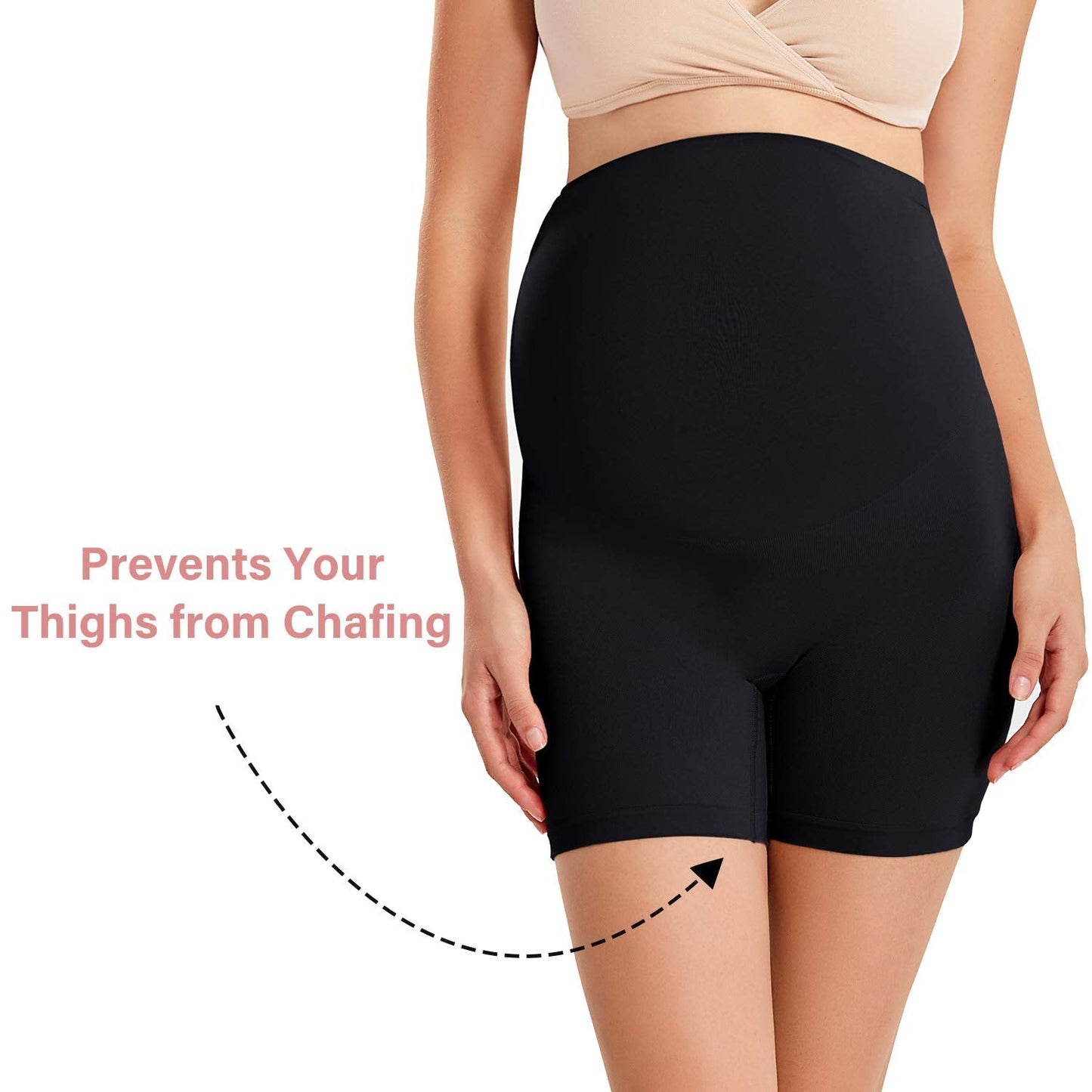 Gratlin Women's Seamless Pregnancy Shapewear High Waist Shorts Mid-Thigh Underwear, Large, Black
