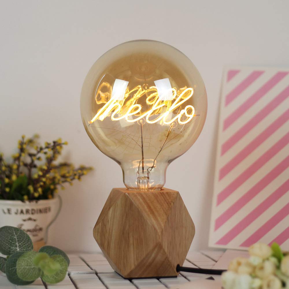 OuXean Small Wood Table Lamp, Bedside Lamp with Diamond Wooden Base E26 60W Industrial Night Light Boho Deco for Bedroom, Living Room or Office(No Bulb)