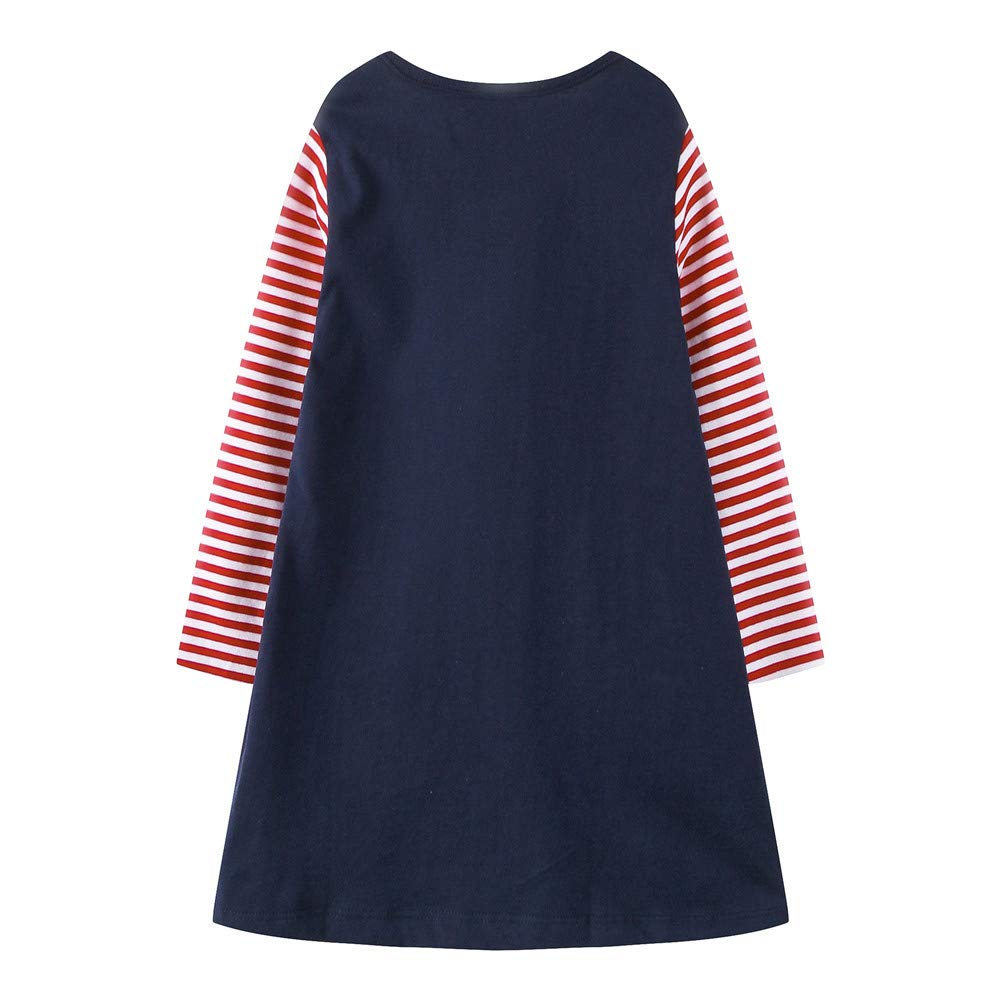 Girl Girl Dress Christmas Navy Blue Deer Elk Santa Long Sleeve Cotton Daily Dress Size 7