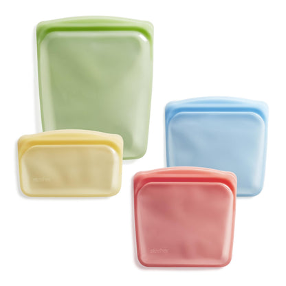 Stasher Premium Silicone Reusable Food Storage Bags, 4-Pack, Clear, Multi-Use Food Storage Bags, Lunch Bag, Travel Containers, BPA Free, Leak-free, Dishwasher-Safe, Eco-friendly