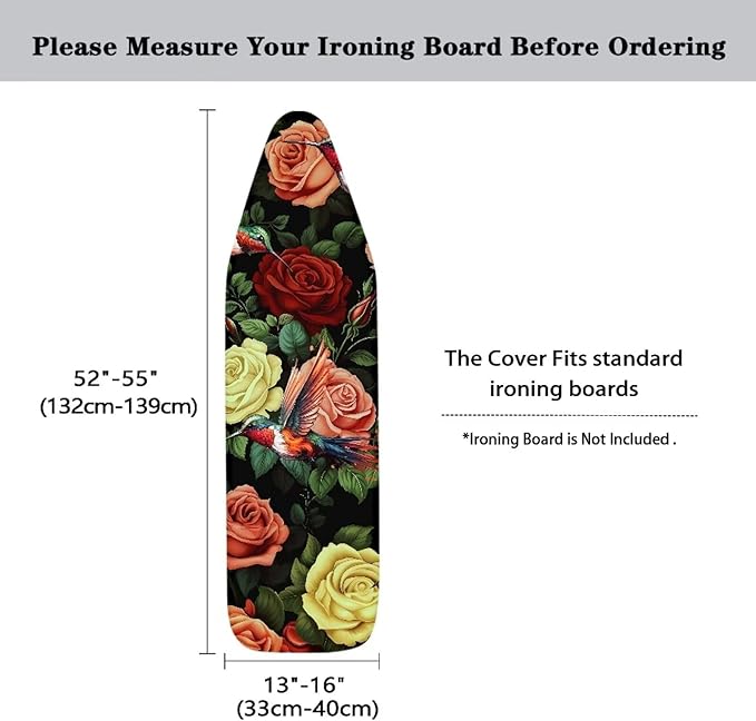 Rose Hummingbird Ironing Board Cover and Pad 15x54 Removable Padding Decorative