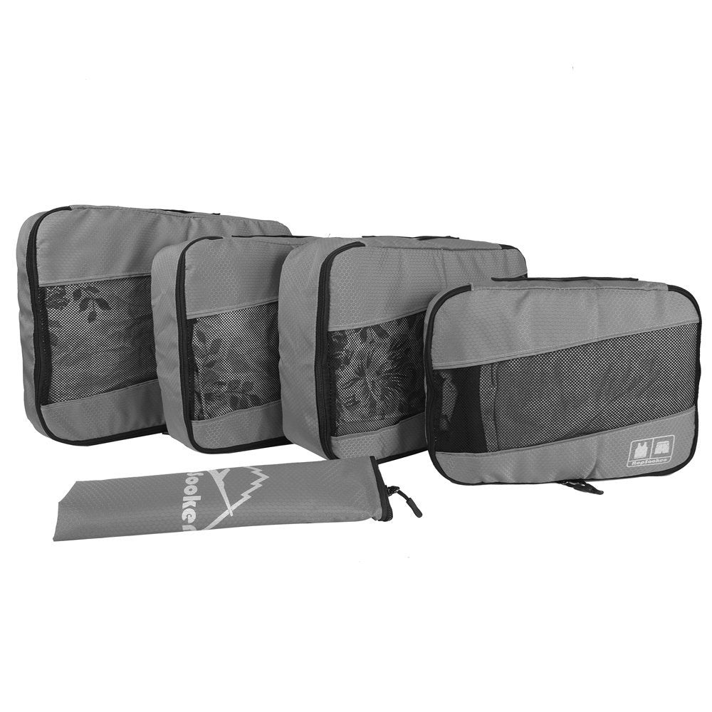 5pc Packing Cubes Set Large Travel Luggage Organizer 4 Cubes 1 Laundry Pouch Bag - Grey - Medium