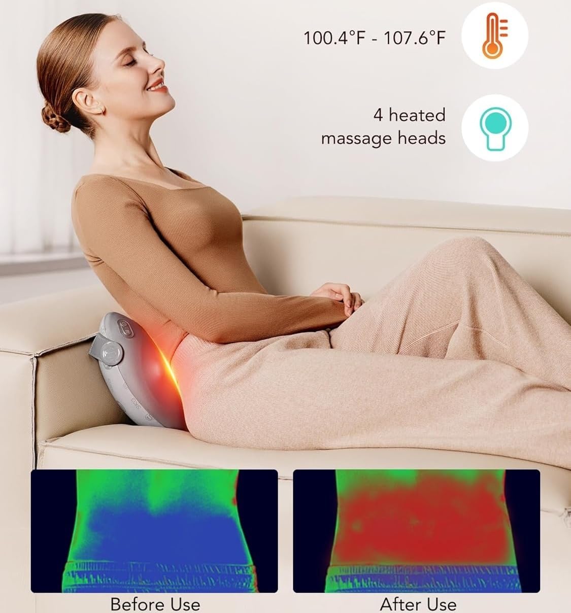 SKG Shiatsu Back Massager for Pain Relief Deep Tissue with Heat 4D Kneading Cordless Massage Pillow for Upper and Lower Back Gifts for Men adn Women Birthday Gifts (Need to Restart After 15 min)