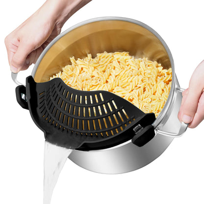 AUOON Clip On Strainer Silicone for All Pots and Pans, Pasta Strainer Clip on Food Strainer for Meat Vegetables Fruit Silicone Kitchen Colander