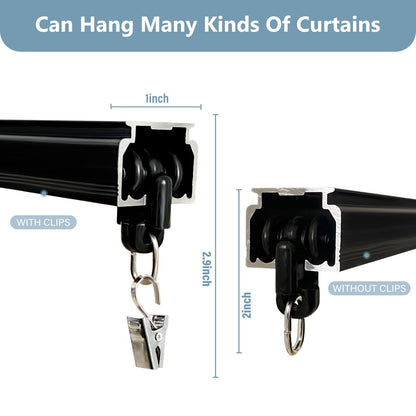 Hoeflife Curtain Track,Ceiling Curtain Track,Wall Mount Curtains Tracks,Heavy Duty Sliding Room Divider Ceiling Mount Curtains Tracks Rails Rod System with Clips 6-9ft Black