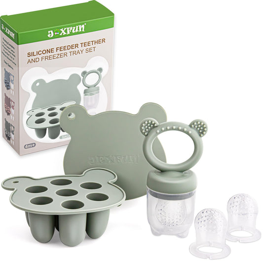 Silicone Baby Fruit Food Feeder & Mini Freezer Nibble Tray, Breastmilk Popsicle Molds for Baby Teething Relief, BPA Free Silicone Teething Toys Feeder for Safe Infant Self Feeding, Extra Food Pouches