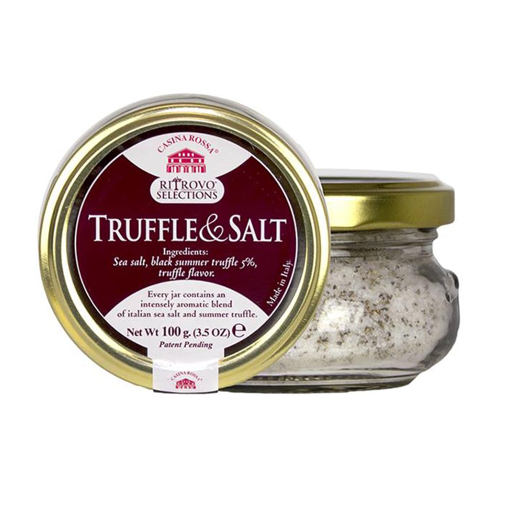 Casina Rossa Truffle & Salt, 3.5 oz (100g) Jar - Italian Sea Salt with Dried Black Summer Truffle for Seasoning, Finishing & Cooking