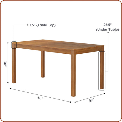Grain & Grove Davie 60 Inch Rectangular Dining Table, Wooden Table for Kitchen/Dining Room, Home Office, Living Room Furniture, Pecan