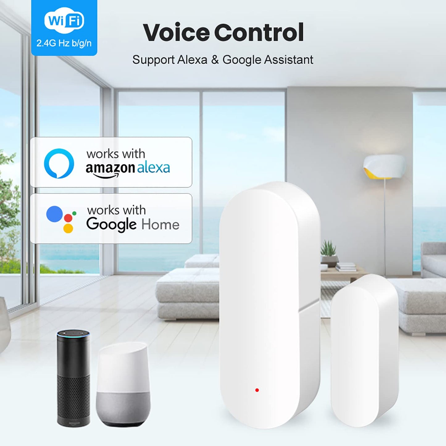 WiFi Door Sensor: Smart Door Open/Closed Detectors, Wireless Window Sensor with App Notification Alert, Contact Sensor for Home Security, Compatible with Alexa Google Assistant (1pack)