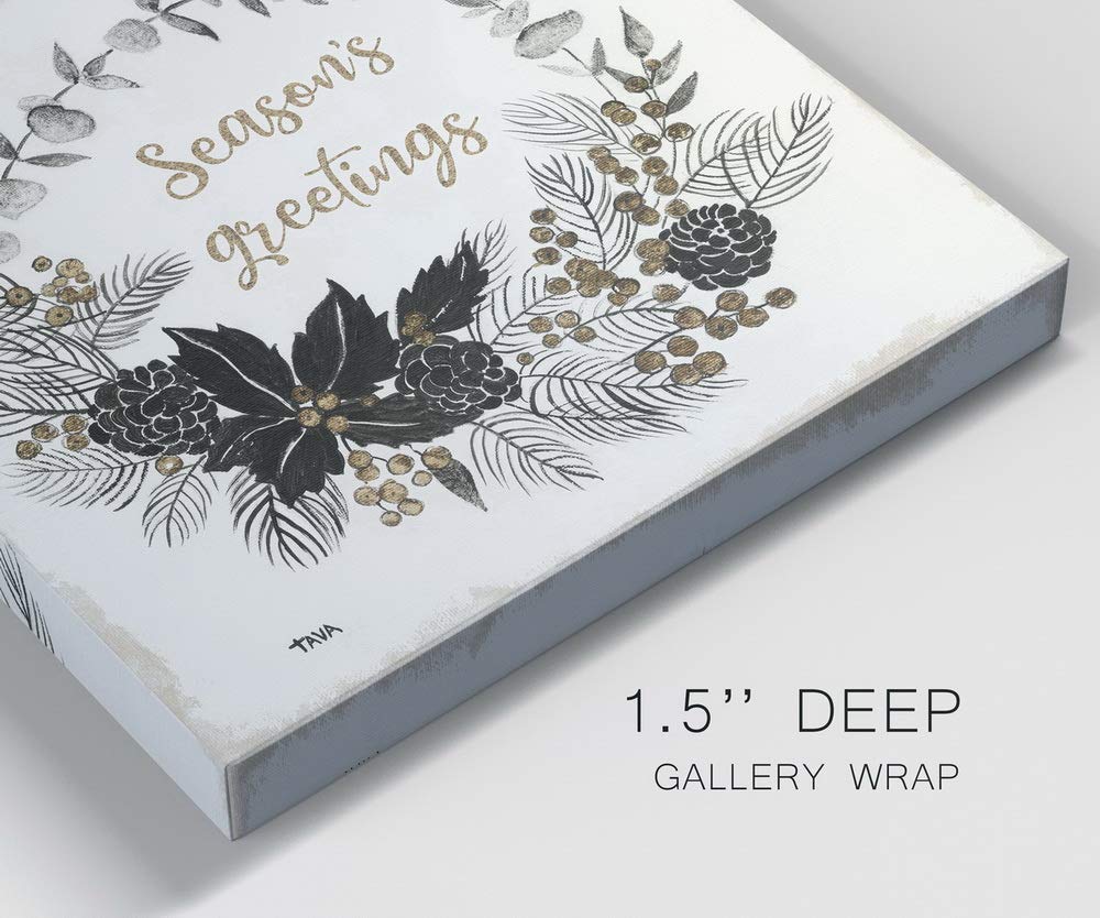 Renditions Gallery Season's Greetings Wreath Wall Art, Charming Christmas & Winter Artwork, Festive Word Art, Premium Gallery Wrapped Canvas Decor, Ready to Hang, 24 in H x 24 in W, Made in America