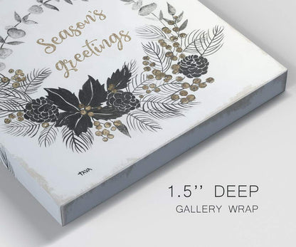 Renditions Gallery Season's Greetings Wreath Wall Art, Charming Christmas & Winter Artwork, Festive Word Art, Premium Gallery Wrapped Canvas Decor, Ready to Hang, 24 in H x 24 in W, Made in America
