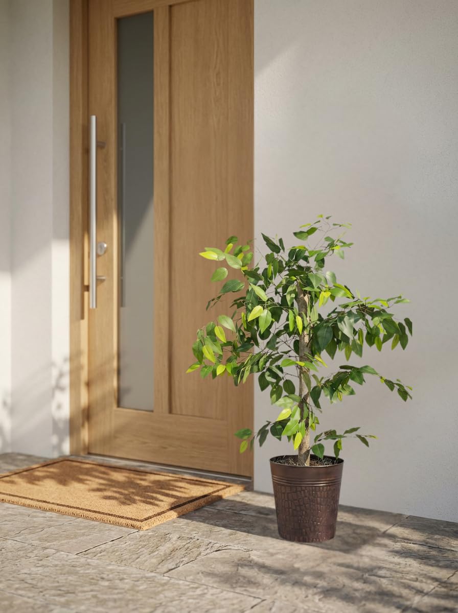 LCG Florals 4ft Ficus Tree in Black Metal Pot with Real-Wood Trunk - Indoor and Outdoor Faux Plants for Patio, Living Rooms, Offices & Outdoor Spaces
