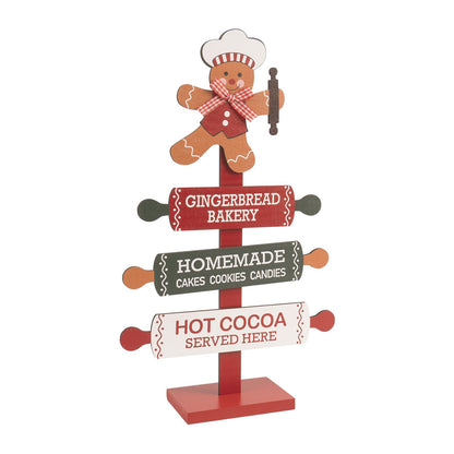 pechpell Wooden Gingerbread Bakery Sign, 15.7" Christmas Gingerbread Man Kitchen Tabletop Decorations, Indoor Holiday Wood Ginger Bread Stand Decorative Signage Table Centerpiece Decor for Home