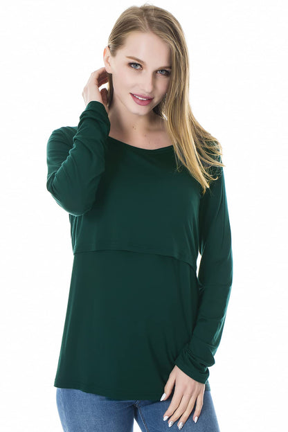 Smallshow Nursing Tops Women's Maternity Long Sleeve Breastfeeding Shirts,Wine/Deep Green/Black,M