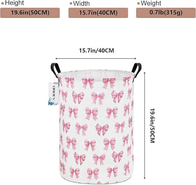 Round Foldable Girls' Storage Basket Kids Laundry Hamper Pink Gift Basket