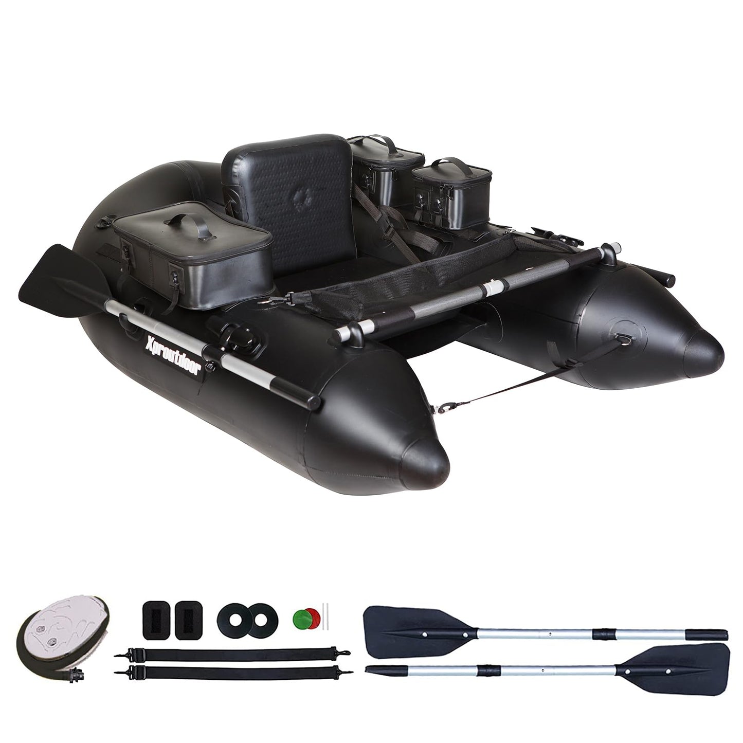 Xprotdoor Inflatable Fishing Float Tube with 3 Detachable Side Bags and Adjustable Backpack Straps - Fish Ruler, Pump, Oar Included - 352.73LBS Load Capacity - Ideal for Fishing in Rivers and Lakes
