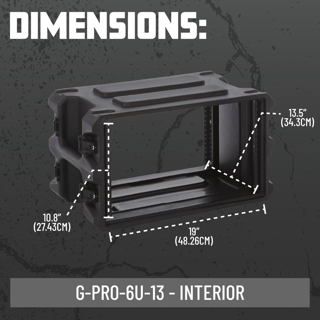 Gator Cases Pro Series Rotationally Molded 6U Rack Case with Shallow 13" Depth; Made in USA (G-PRO-6U-13)