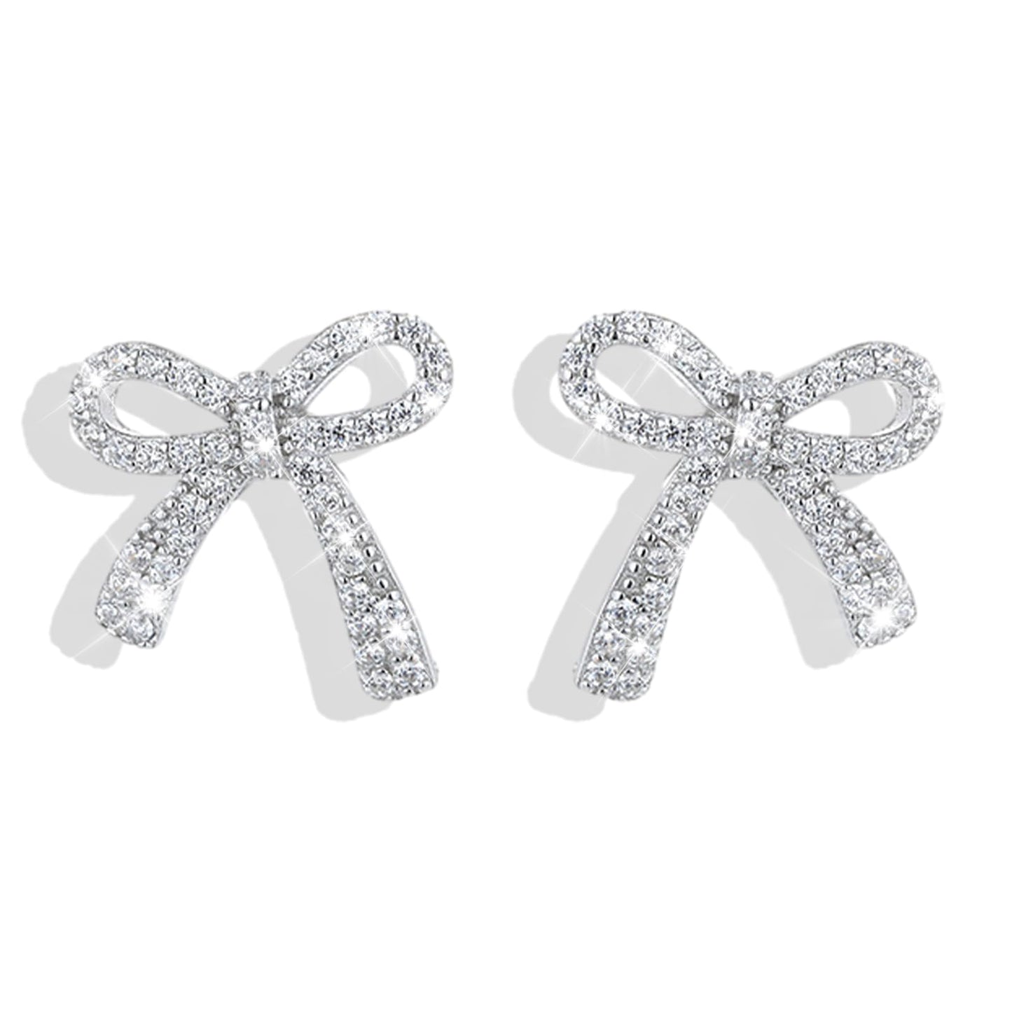 Silver Bow Earrings for Women Trendy Sparkly Rhinestone Chain Tassel Earrings Cute Ribbon Stud Earring Daily Party Jewerly Gifts Christmas Stocking Stuffers