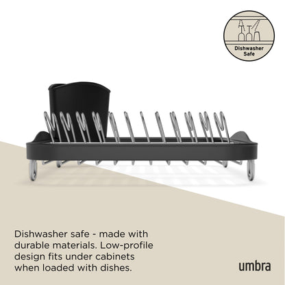 Umbra 330065-744 Sinkin Drying Rack- Dish Drainer Caddy with Removable Cutlery Holder Fits in Sink or on Counter top, Medium, Black/Nickel Kitchen, Silver