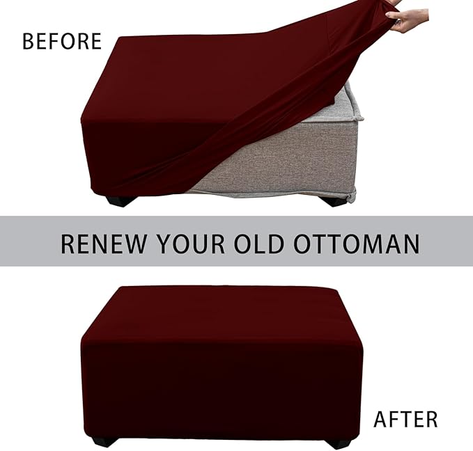 Super Stretch 40x40x15 inch Square Ottoman Cover- Soft Form Fit Ottoman Cover