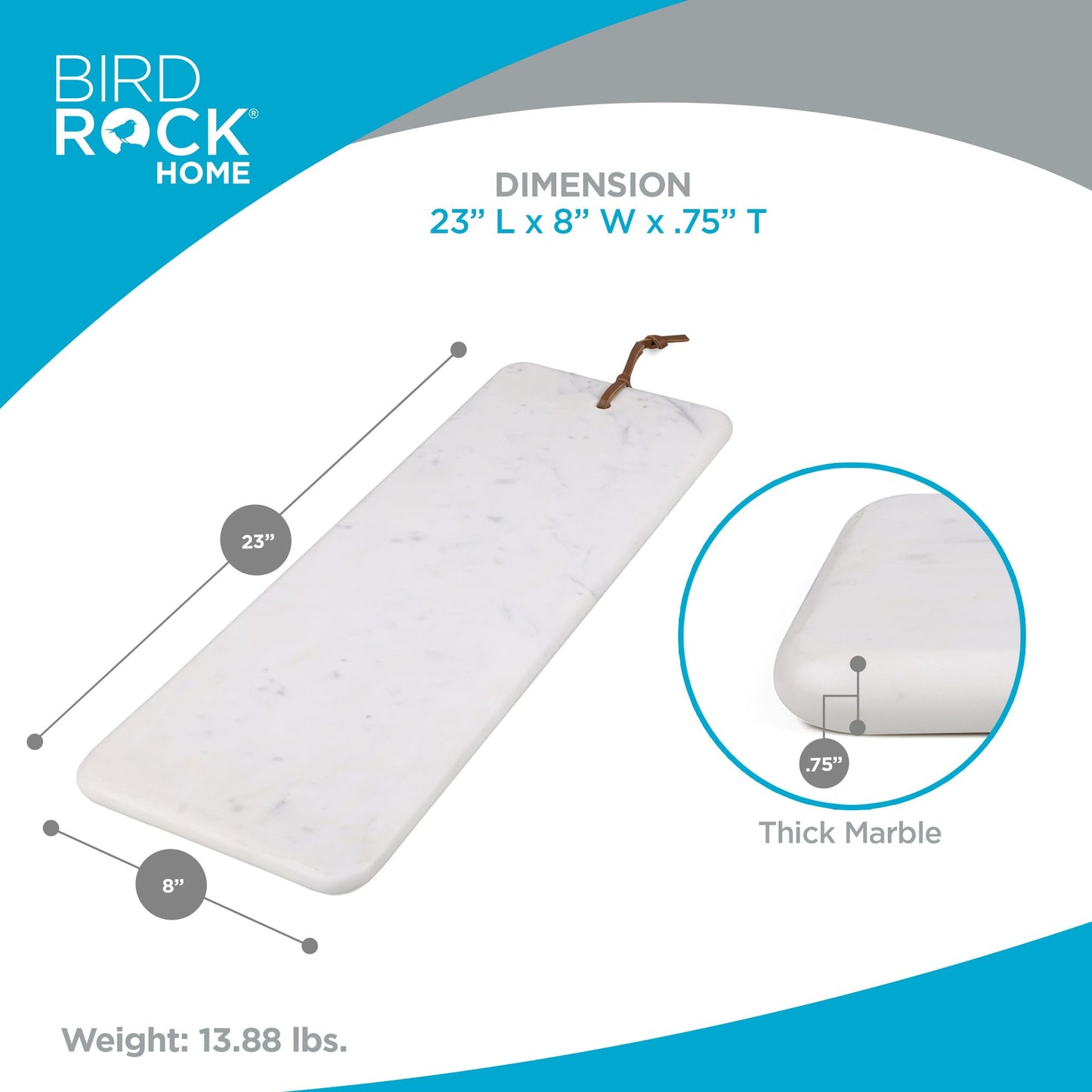 BIRDROCK HOME 23" Marble Serving Board - Charcuterie Board for Party Appetizers - Kitchen Platter for Food - Pizza Fruit Display - White