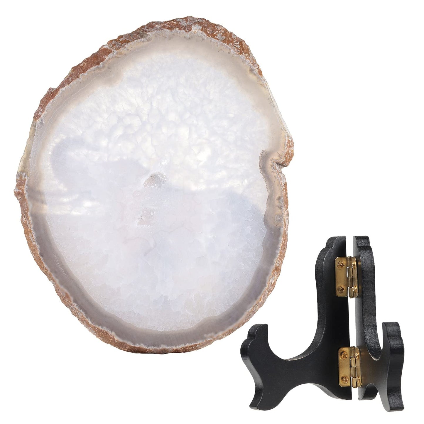 SUNYIK Natural Geode Agate Slice Display with Wooden Stand, Irregular Agate Slab Tabletop Desktop for Office Home Decor, Elephant