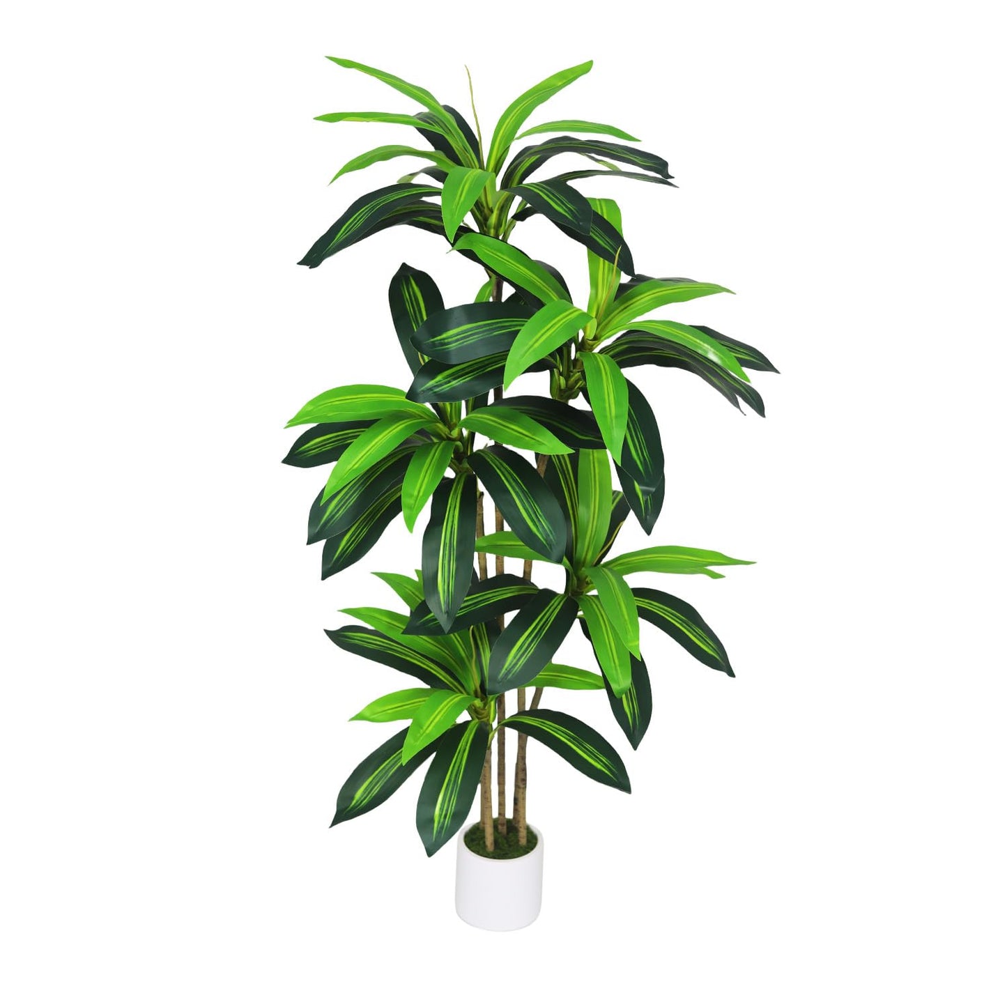 Artificial Dracaena Tree 5FT - Fake Plants Tree with White Planter - Faux Yucca Tree Tall with Lifelike Trunk and Leaves in Pot - Dracaena Artificial Plant for Home Office Living Room Decor