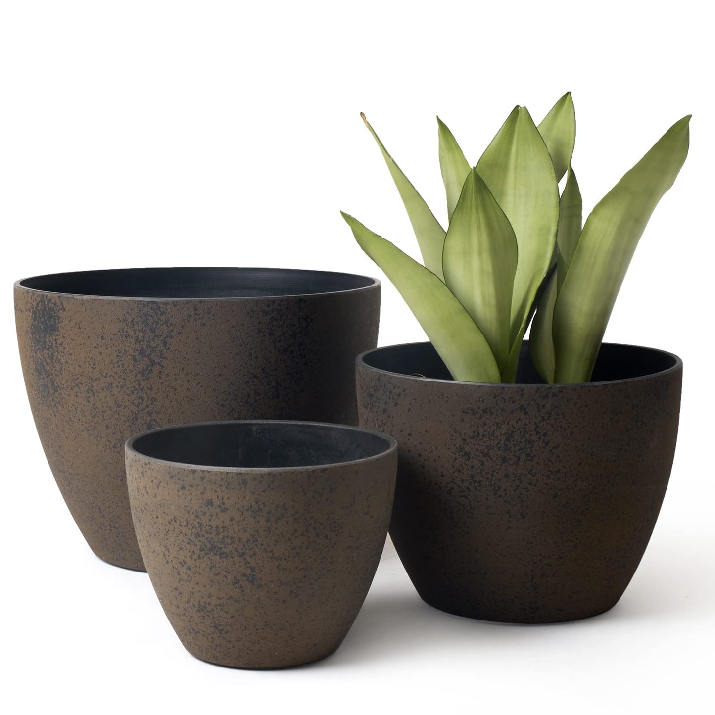 LA JOLIE MUSE 14.2/11.3/8.6 Inch Large Planters,Indoor/Outdoor Round Planters Set of 3,New Iron Plant Container with Drain Holes,Tree Flower Plant Pots for Patio and Deck