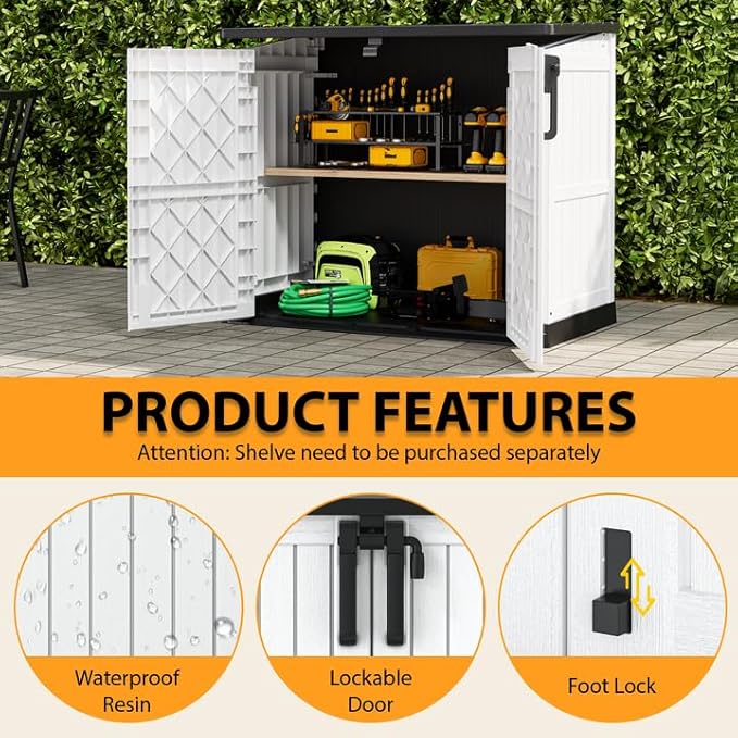 LHBcraft Outdoor Storage Cabinet 36 Cu Ft with Lockable Doors, Waterproof Outdoor Storage Box for Patios,Portable Horizontal Resin Storage Shed, Easy to Assemble