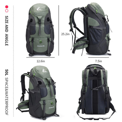 Bseash 50L Hiking Backpack, Water Resistant Lightweight Outdoor Sport Daypack Travel Bag for Camping Climbing Touring (Army Green - With Shoe Compartment)