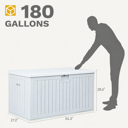 DWVO 180 Gallon Resin Outdoor Storage Box, XXL Double-Wall Waterproof Deck Box, Doubles as Table or Seating with 1000 lbs Capacity, Lockable (Grayish-White)