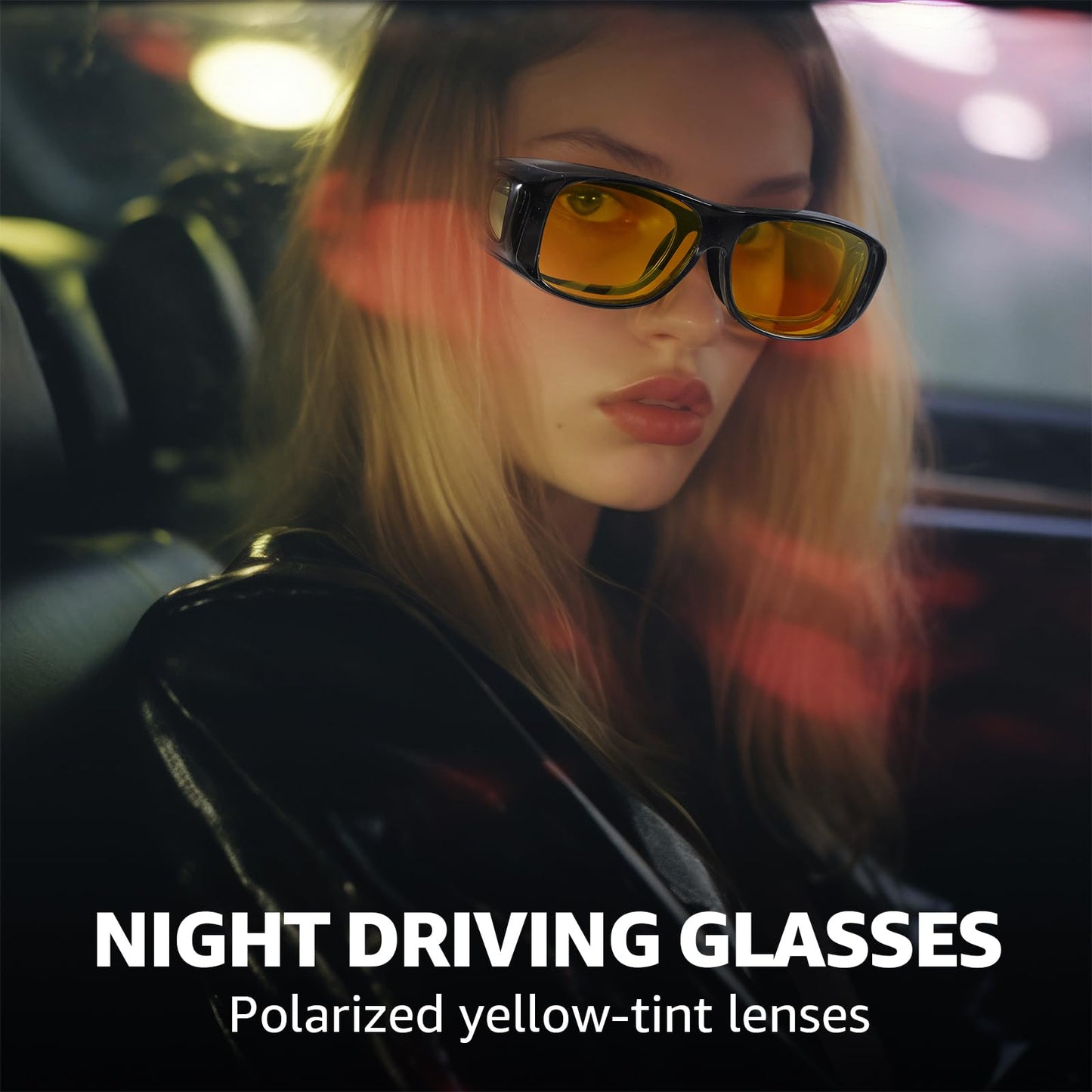 LVIOE Night Driving Glasses Polarised Fit Over Glasses, Lightweight Rectangle Frame,Reduce Headlight Glare for Night Vision