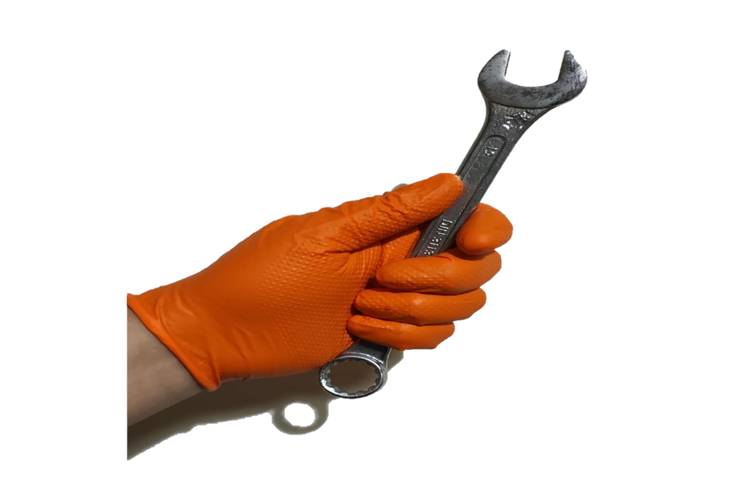 100 Heavy Duty Super Strong Orange Grip Nitrile Gloves PF 8.5 mil |Mechanical |Industrial| Engineering |Food| Cleaning| Plumbing |Gardening Gloves (Orange, LARGE)