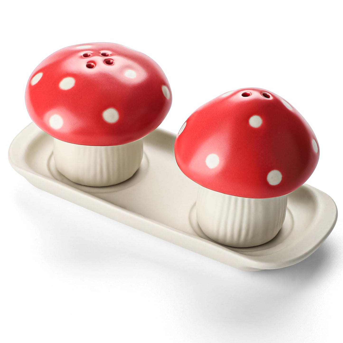 Ceramic Salt and Pepper Shakers Set Cute Mushroom Salt and Pepper Shakers with Tray for Modern Home Kitchen Decor