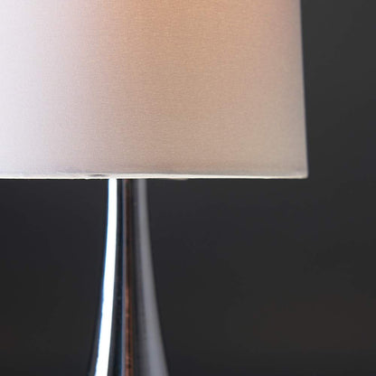 MiniSun | Modern Chrome Teardrop Touch Table Lamps with Grey Fabric Shades | Table Lamps, Home Décor & Improvement Essential | Set of 2 | Includes 5W LED Bulbs [3000K Warm White]