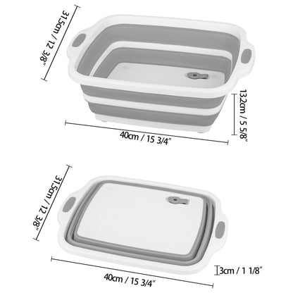 Space Saving Cutting Board, Collapsible Dish Tub with Draining Hole, Folding Chopping Board with Colander, 3 in 1 Multifunction Camping Sink for Washing Dish, Bowl, Vegetables and Fruit