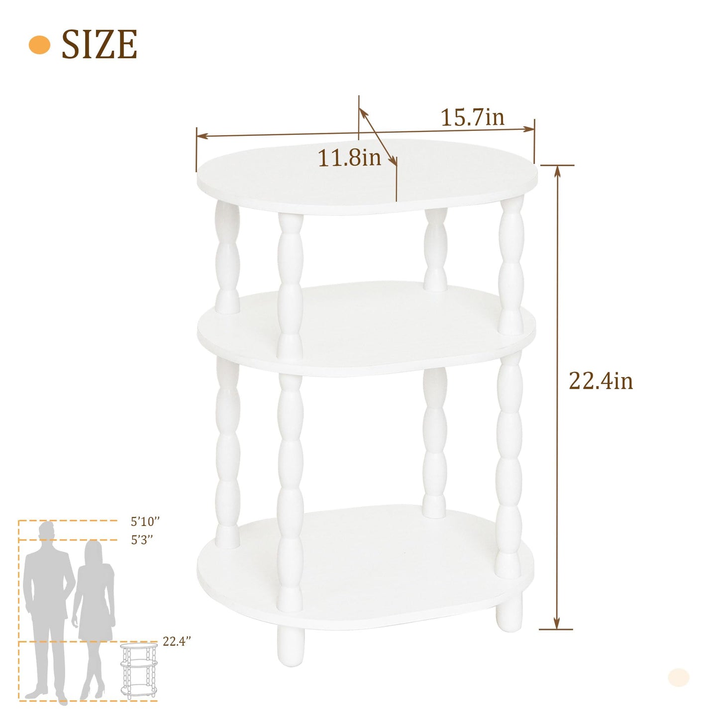 MaxSmeo White Side Table, 3-Tier Small Oval End Table, Modern Night Stand Wood Accent Table for Living Room, Bedroom, White