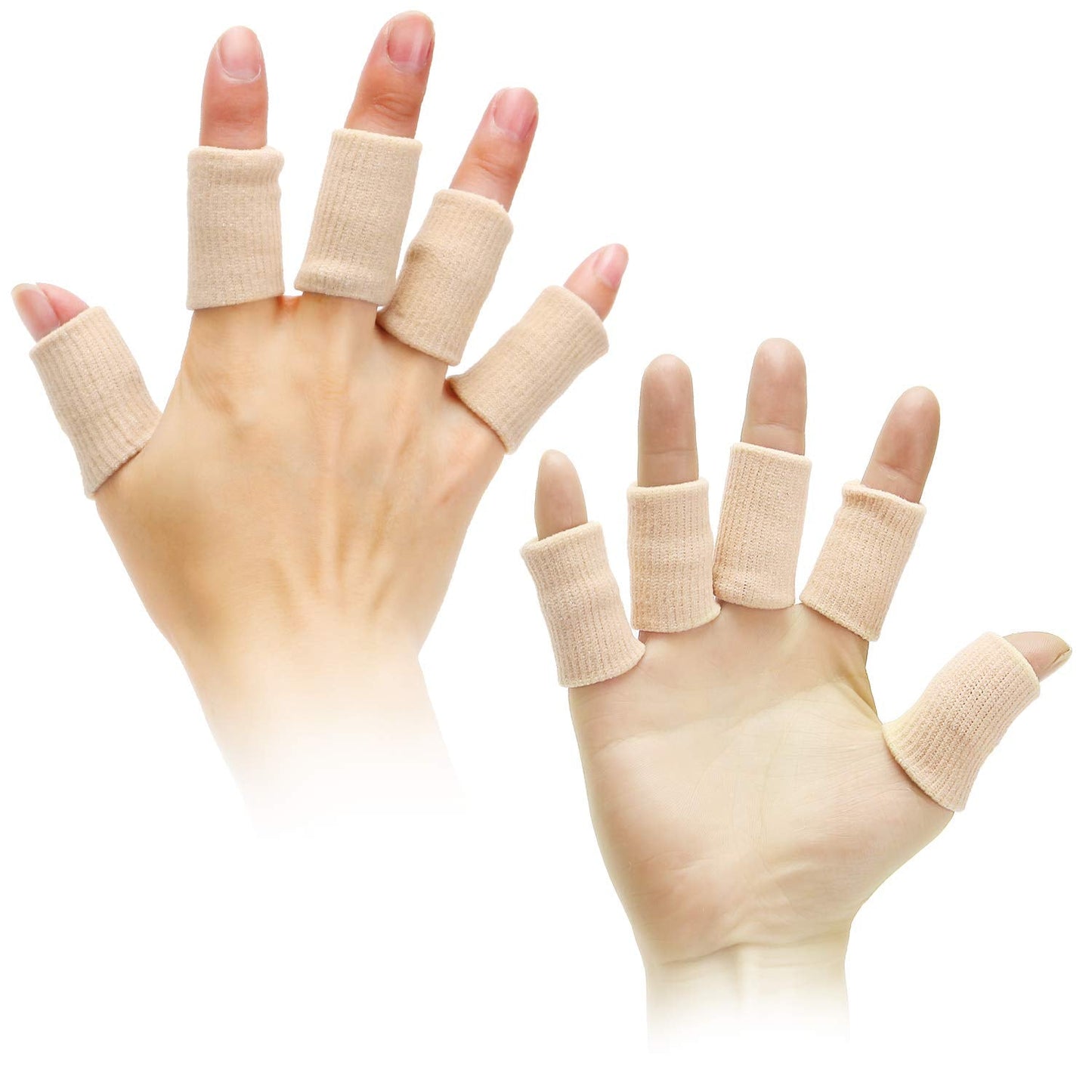Senkary 20 Pieces Finger Compression Sleeves Elastic Finger Protectors Thumb Splint Brace for Arthritis Pain Relief, Basketball Sport (Beige)