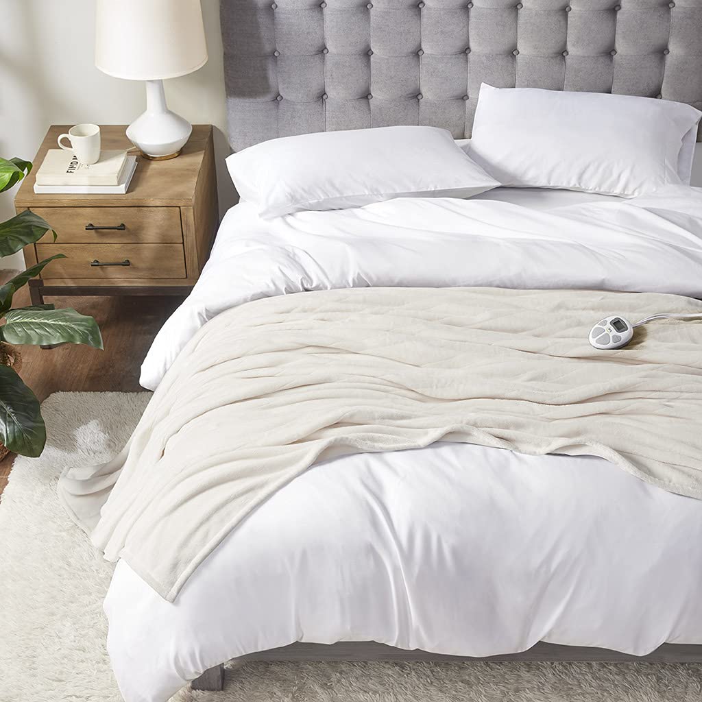 Serta Luxuriously Soft Plush Electric Blanket Fast Heating Cozy Cover, Safety Auto Shut Off Timer, Low EMF, Multi Heat Setting, ETL Certified, Machine Washable, Grey King (92 in x 100 in)