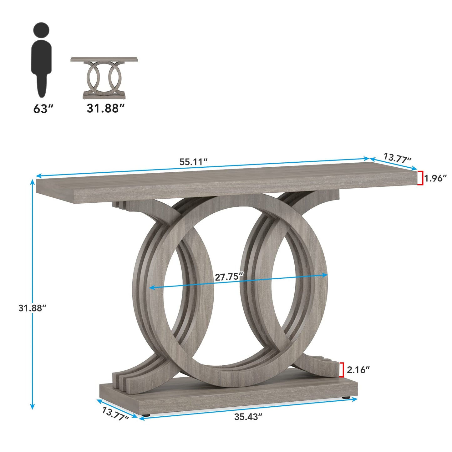 Tribesigns 55 inches Console Table with Geometric Base, Farmhouse Hallway Table, Wooden Entryway Sofa Table, Unique Long Accent Table for Decoration and Organization (Grey)