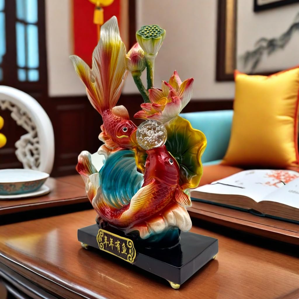 FUNSXBUG 13 Inch Large Chinese Feng Shui Fish Statue Feng Shui Decor Home Office Decoration Tabletop Decor Ornaments Good Lucky Gifts