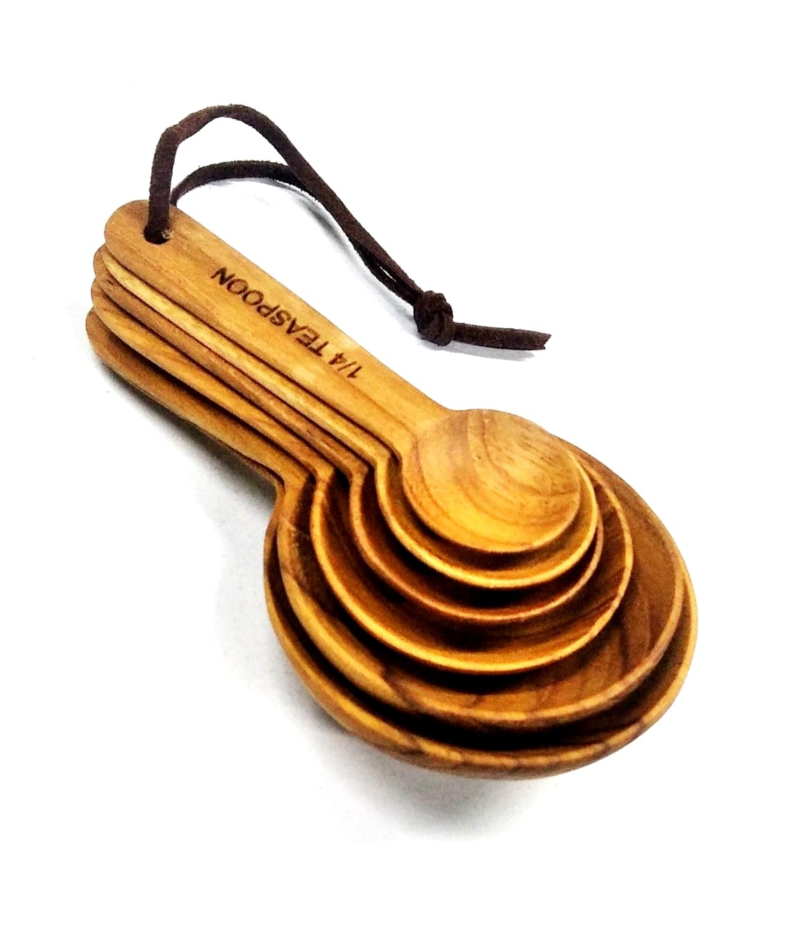 Dolphin Shop - Genuine teak wood measuring spoon set, 6-piece handmade for tea, coffee, sugar, salt, seasonings, and baking
