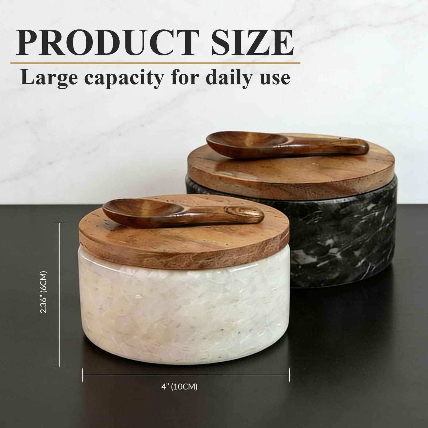 ZJSYTQS Marble Salt and Pepper Bowls,2Pcs Handcrafted Solid Marble Salt and Pepper shakers with Lids and Spoons, Stackable Spice Containers for Kitchen Counter Decor